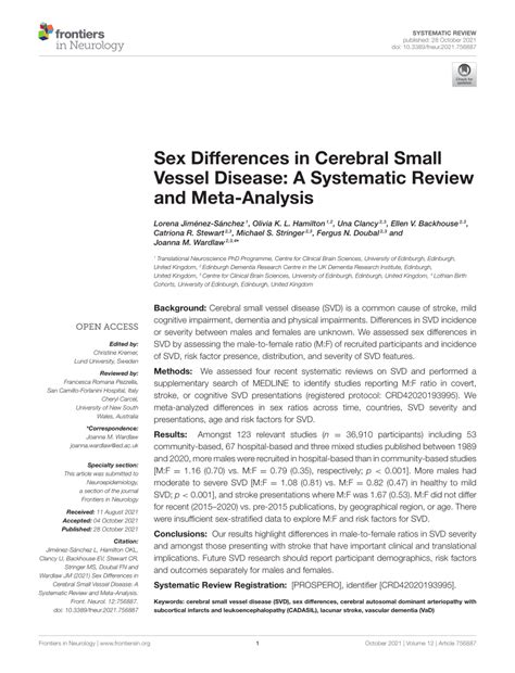Pdf Sex Differences In Cerebral Small Vessel Disease A Systematic Review And Meta Analysis