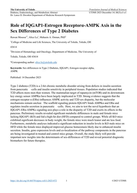 PDF Role Of IQGAP1 Estrogen Receptor AMPK Axis In The Sex Differences