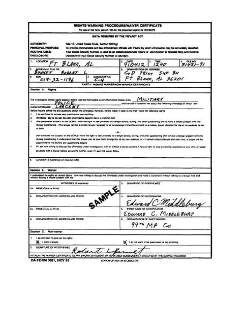 Da Form 3881 Fillable Printable Forms Free Online