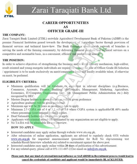 Ztbl Jobs Apply Online Zarai Taraqiati Bank Limited