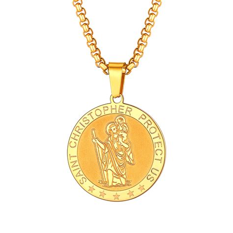 U7 St Christopher Medal Pendant 18K Gold Plated Pewter Traver Pendant