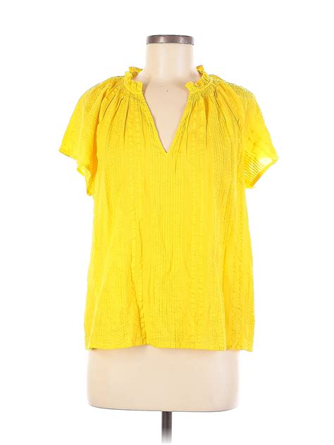 J Crew 100 Cotton Yellow Short Sleeve Blouse Size M 76 Off Thredup