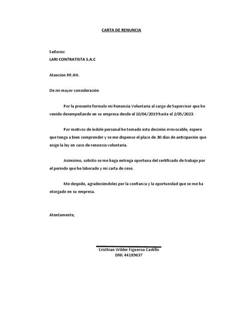 Carta De Renunciadocx Pdf