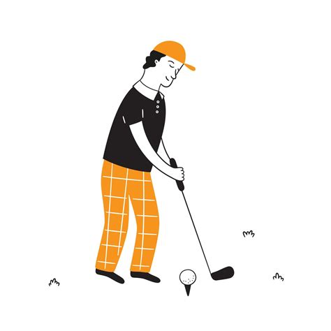 Jugador De Golf Dibujado A Mano Con Club Golfistas En Estilo Doodle