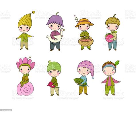 Cute Funny Cartoon Garden Gnomes Funny Elves Stock Illustration