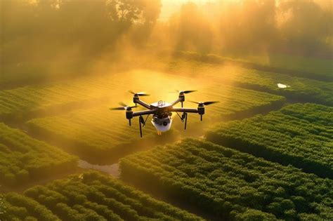 Premium AI Image Agricultural Drones Scan Fertilizer Spraying Areas