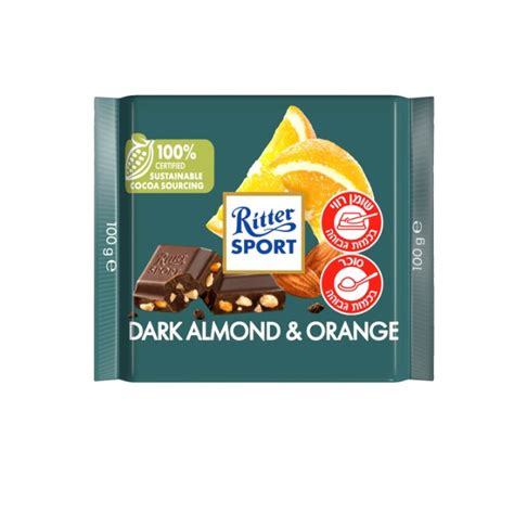 Ritter Sport Chocolate Bar Dark Chocolate Filled With Almonds Orange