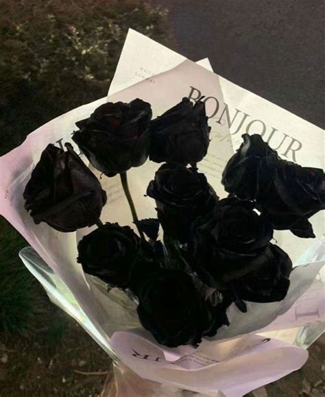 A Bouquet Of Black Roses Sitting On Top Of A Paper