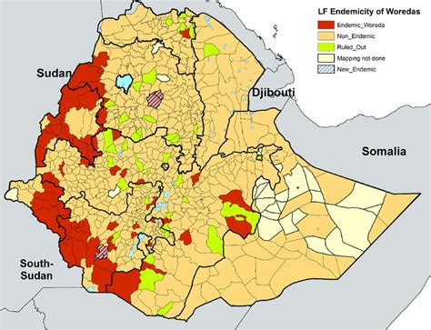 Recent Map Showing Revised Lf Endemic Woredas In Ethiopia 2015 67