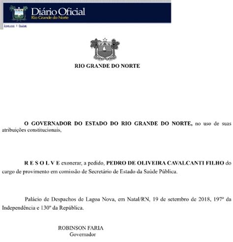 O M Dico Pedro Cavalcanti Exonerado Do Cargo De Secret Rio Estadual