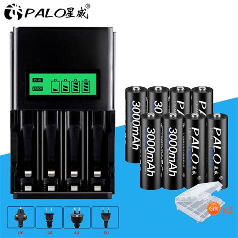 Palo Pcs Aa Mah Rechargeable Battery With Lcd Battery Charger For