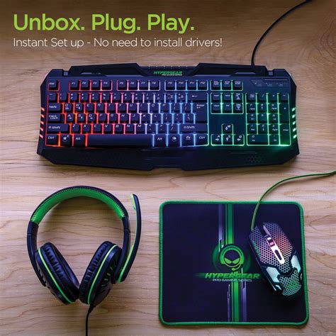 Hypergear 4 In 1 Gaming Kit Includes Full Sized Rgb Backlit Keyboard