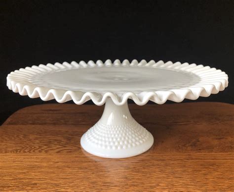 Fenton Hobnail Pedestal Cake Plate White Bridal Wedding Etsy Milk