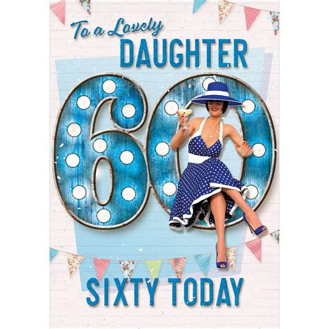 S2036 Ca Daughter 60th Birthday Card Sixty Years Blue Polka Celebration