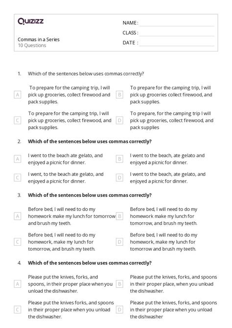 50 Commas In A Series Worksheets On Quizizz Free Printable