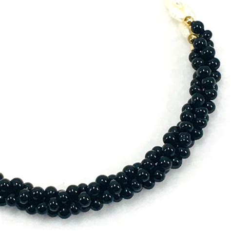 Multi Strand Genuine Rice Pearl And Round Black Bead Gem