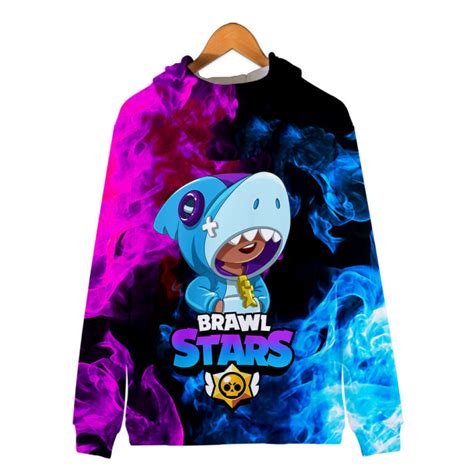 Толстовка с капюшоном на молнии Brawl Stars Толстовка Leon Shark ...