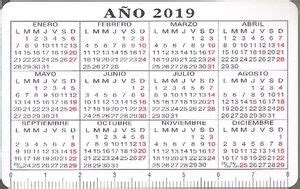 Calendario de Bolsillo F N M T Calendario Laboral 2019 España Real