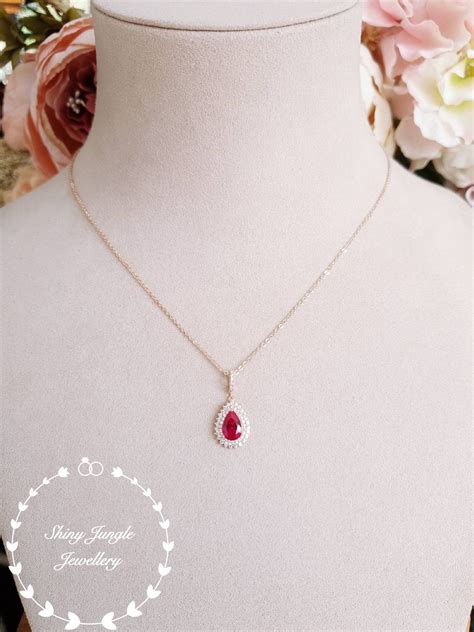 Pear Shaped Ruby Pendant Rose Gold Ruby Necklace July Birthstone