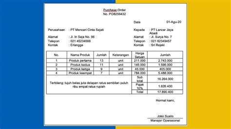 Purchase Order Po Definisi Proses Transaksi Contoh Format Hot Sex Picture