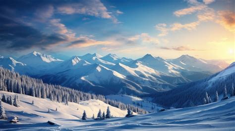 Premium Ai Image Winter Landscape With Snow Covered Trees And Mountains