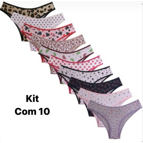 Kit Calcinha Estampada Suede Lingerie Tanga Conforto Feminina