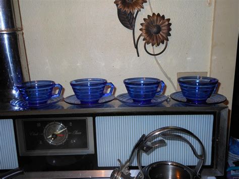 Hazel Atlas Depression Glass Moderntone Cup And Saucer Cobalt Blue Set Of 4 1907912188