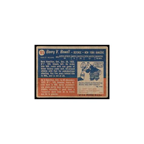 1957 Topps Harry Howell New York Rangers 51 EBay