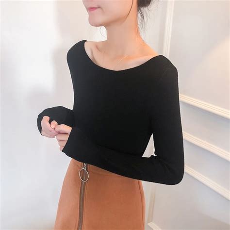 Asilah Long Sleeve Boat Neck Plain Knit Top Yesstyle