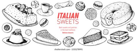 Italian Dessert Vector Illustration Banner Set Stock Vector Royalty