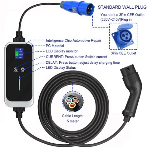 China 7KW 32A Type 2 Charger Portable EV Charger For Electrical Vehicle