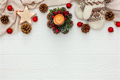 Premium Photo Cozy Christmas Evening Flat Lay White Wooden