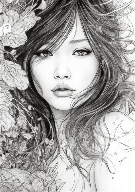 20 Gorgeous Modern Japan Girl Set 2 Grayscale Coloring Book Grayscale