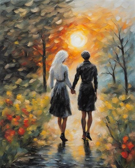 Elegante Pareja Gay Enamorada Caminando De La Mano Hora De La Puesta