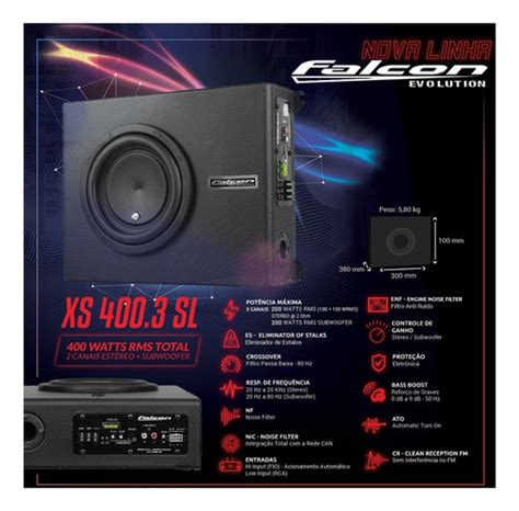 Caixa Amplificada Falcon 400w Rms Slim 8 Xs400 3sl 3 Canais