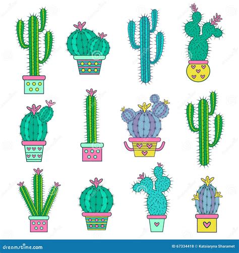 Fije Los Cactus Abstractos Dibujados Mano Ilustración del Vector