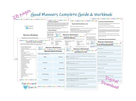 Good Manners Printable Guide Manners Workbook Manners Informative Packet Manners Worksheets