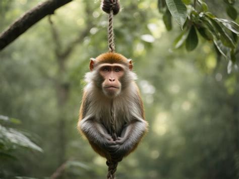 Un Mono Colgado De La Rama De Un Rbol En El Bosque Con La Cabeza