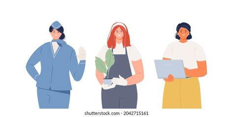 Women Characters Set Various Professions Occupations Stock Vector