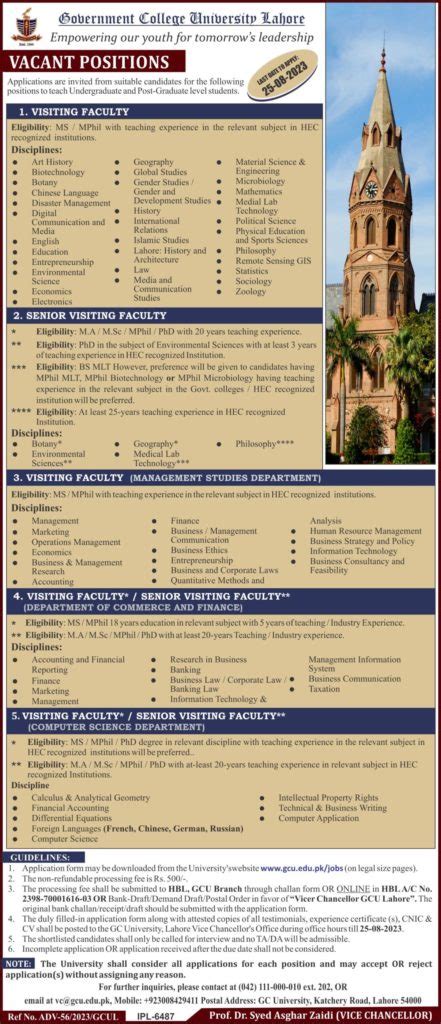 GCU Lahore Jobs 2023 Government College University Bulk Cart