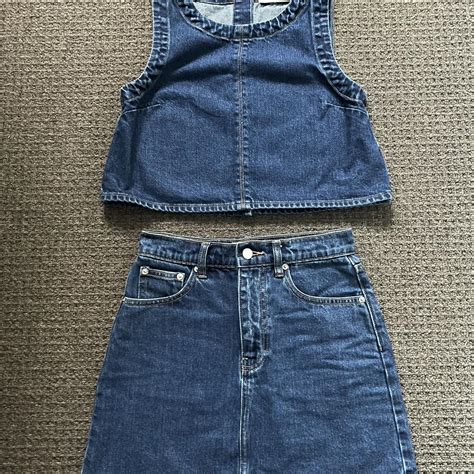 Nude Lucy Sia Denim Top And Mini Skirt Set Top Size Depop