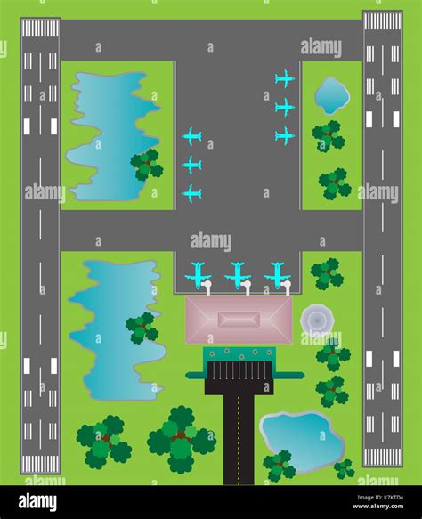 Airport Layout top View, runway parking taxiway and Building Detail ...