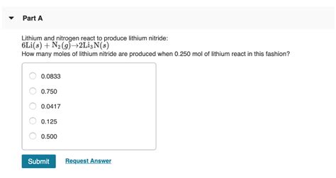 Solved Part A Lithium And Nitrogen React To Produce Chegg