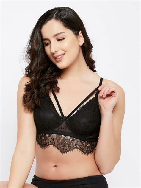 Clovia Black Solid Lace Single Bralette Bra JioMart