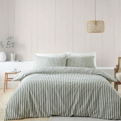 Brushed Cotton Stripe Duvet Cover Set In Green 100 Cotton Catherine