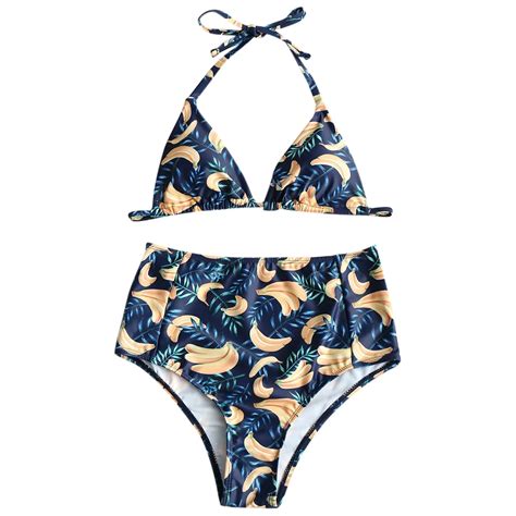 2018 Summer Beach High Waist Bikinis Women Swimwear Summer Banana Print