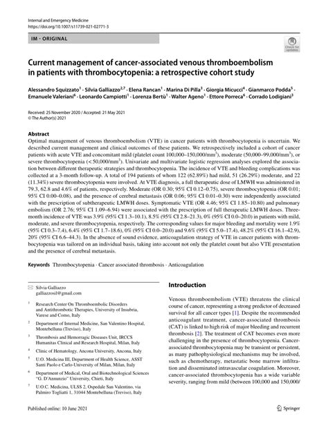 Pdf Current Management Of Cancer Associated Venous Thromboembolism In Patients With