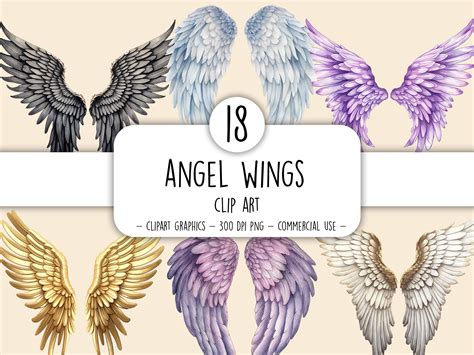 Watercolor Angel Wings Clip Art Set Digital Printable Angel Wings