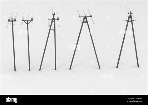 A 3d Rendering Of A Line Of Telephone Poles Against A White Background