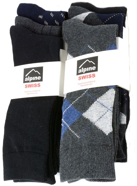 Alpine Swiss 6 Pack Mens Cotton Dress Socks Mid Calf Argyle Pattern Solids Set Ebay